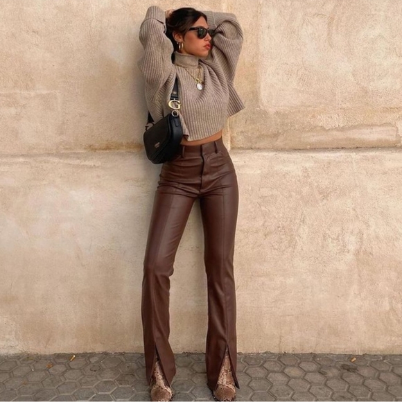NWT Zara Faux Leather Pants With Slit - Picture 2 of 13